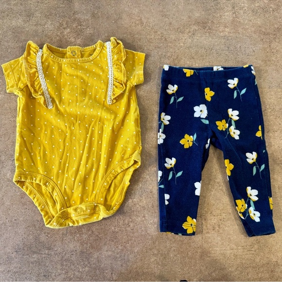 Carter's Other - Carter's -Yellow Romper and Blue Floral Leggings Set, Size 6M